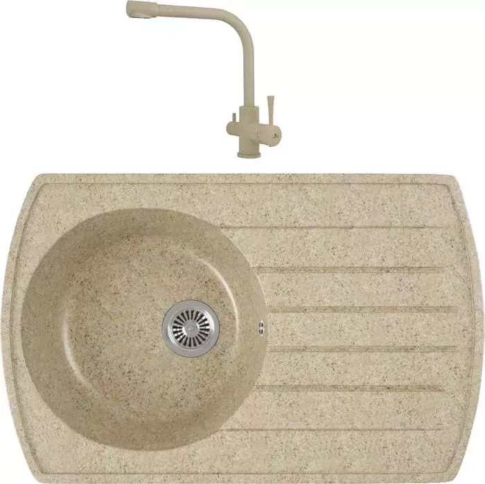 Мойка кухонная и смеситель GREENSTONE и смеситель GRS-23-302 Kaiser Merkur 26044-16 с сифоном, песочный