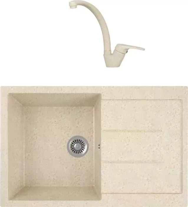 Мойка кухонная и смеситель GREENSTONE и смеситель GRS-25-328 Kaiser County 55244-11 с сифоном, бежевая