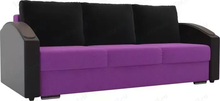 Диван Лига Диванов Монако slide микровельвет фиолетовый подлкотники экокожа черные подушки микровельвет черные