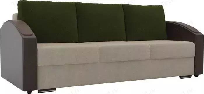 Диван Лига Диванов Монако slide микровельвет бежевый подлокотники экокожа коричневые подушки микровельвет зеленый