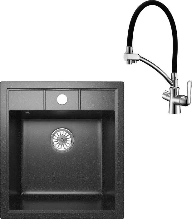 Мойка кухонная и смеситель Mixline и смеситель ML-GM28 черная 308 (4620031446774, LM3070C)