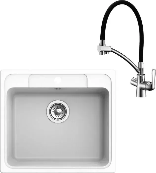 Мойка кухонная и смеситель Ewigstein и смеситель E-60, Lemark Comfort LM3070C иней/хром