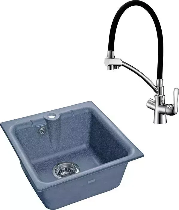 Мойка кухонная и смеситель GranFest и смеситель Practik GF-P-420, Lemark Comfort LM3070C графит