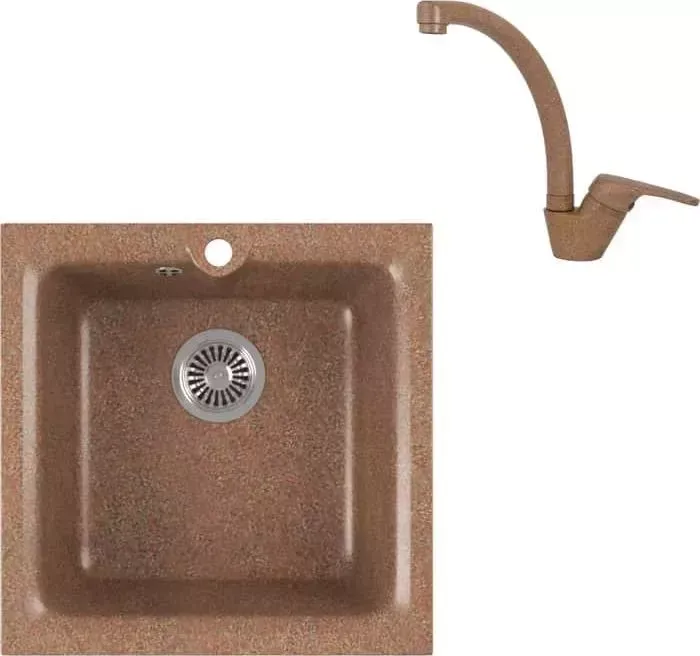 Мойка кухонная и смеситель GREENSTONE и смеситель GRS-42-307 Kaiser County 55244-7 с сифоном, терракот