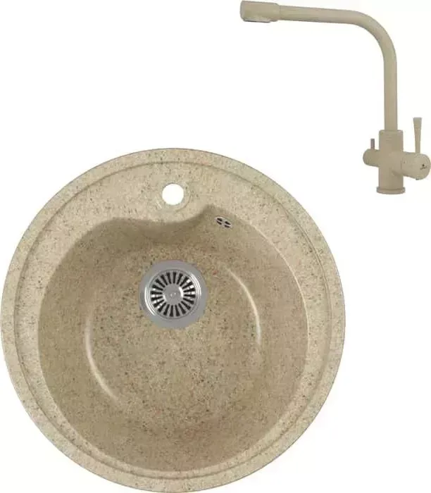 Мойка кухонная и смеситель GREENSTONE и смеситель GRS-45-302 Kaiser Merkur 26044-16 с сифоном, песочный
