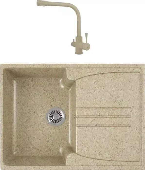Мойка кухонная и смеситель GREENSTONE и смеситель GRS-40s-302 Kaiser Merkur 26044-16 с сифоном, песочный