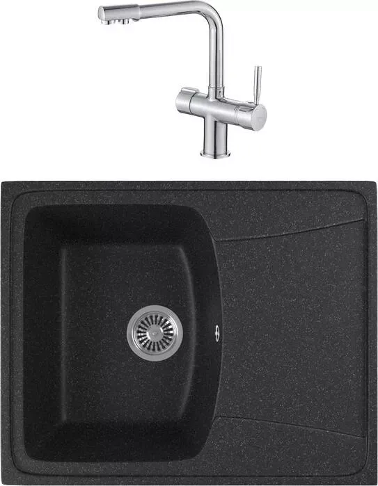 Мойка кухонная и смеситель GREENSTONE и смеситель GRS-17K-308 Haiba HB70088 с сифоном, черная