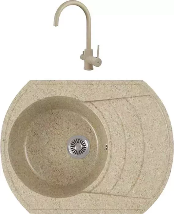 Мойка кухонная и смеситель GREENSTONE и смеситель GRS-65-302 Kaiser Merkur R 26744-16 с сифоном, песочная