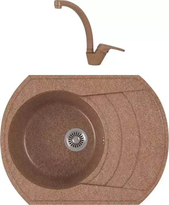 Мойка кухонная и смеситель GREENSTONE и смеситель GRS-65-307 Kaiser County 55244-7 с сифоном, терракот