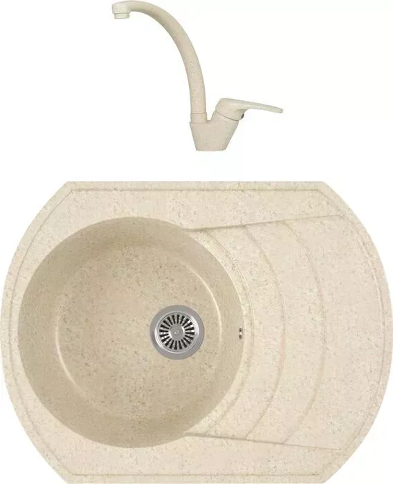 Мойка кухонная и смеситель GREENSTONE и смеситель GRS-65-328 Kaiser County 55244-11 с сифоном, бежевая