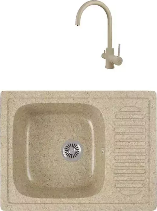 Мойка кухонная и смеситель GREENSTONE и смеситель GRS-13-302 Kaiser Merkur R 26744-16 с сифоном, песочная