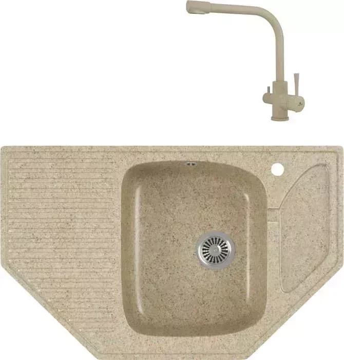 Мойка кухонная и смеситель GREENSTONE и смеситель GRS-10-302 Kaiser Merkur 26044-16 с сифоном, песочная