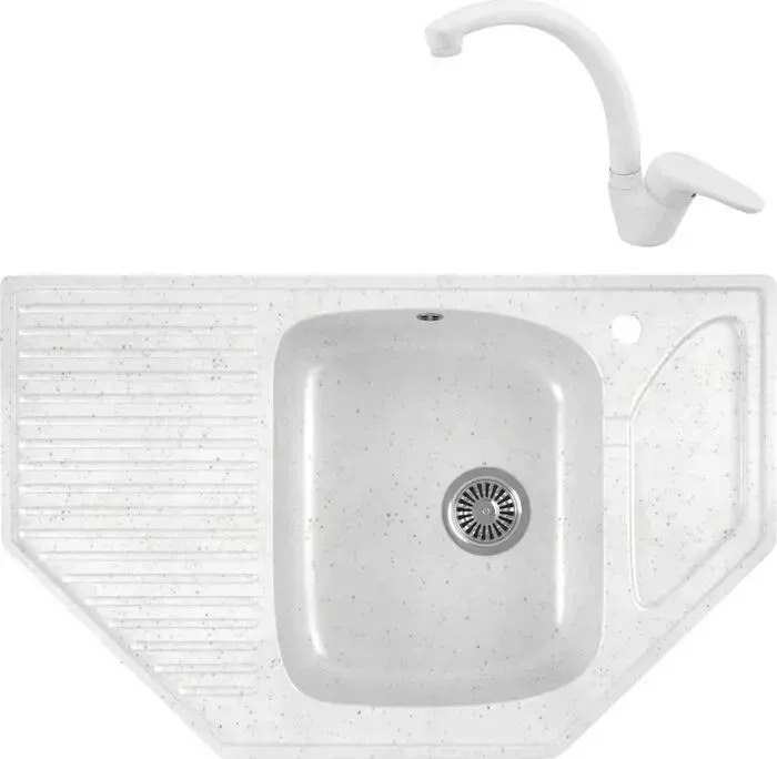 Мойка кухонная и смеситель GREENSTONE и смеситель GRS-10-331 Kaiser County 55244-8 с сифоном, белая