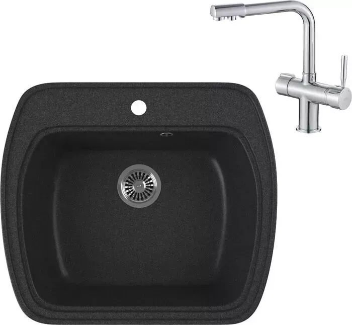 Мойка кухонная и смеситель GREENSTONE и смеситель GRS-11-343 Haiba HB70088 с сифоном, антрацит