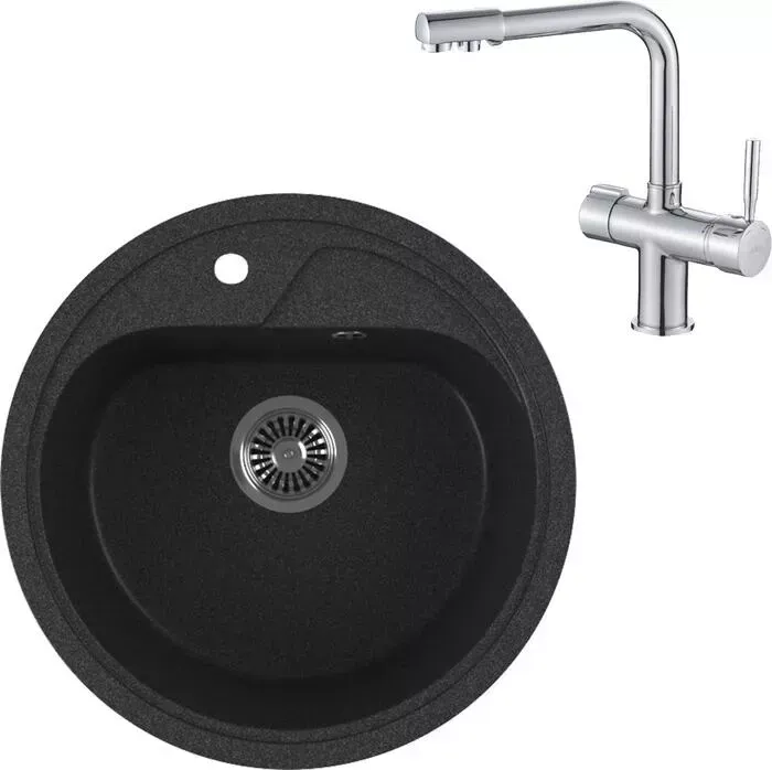 Мойка кухонная и смеситель GREENSTONE и смеситель GRS-04-343 Haiba HB70088 с сифоном, антрацит