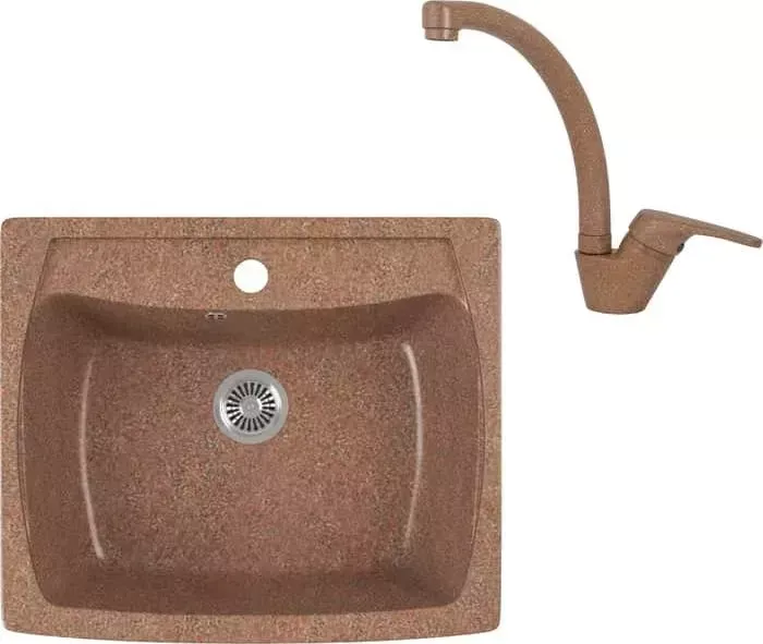 Мойка кухонная и смеситель GREENSTONE и смеситель GRS-03-307 Kaiser County 55244-7 с сифоном, терракот