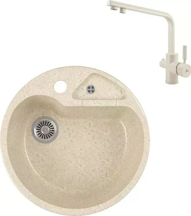 Мойка кухонная и смеситель GREENSTONE и смеситель GRS-08K-328 Kaiser Decor 40144-11 с сифоном, бежевая