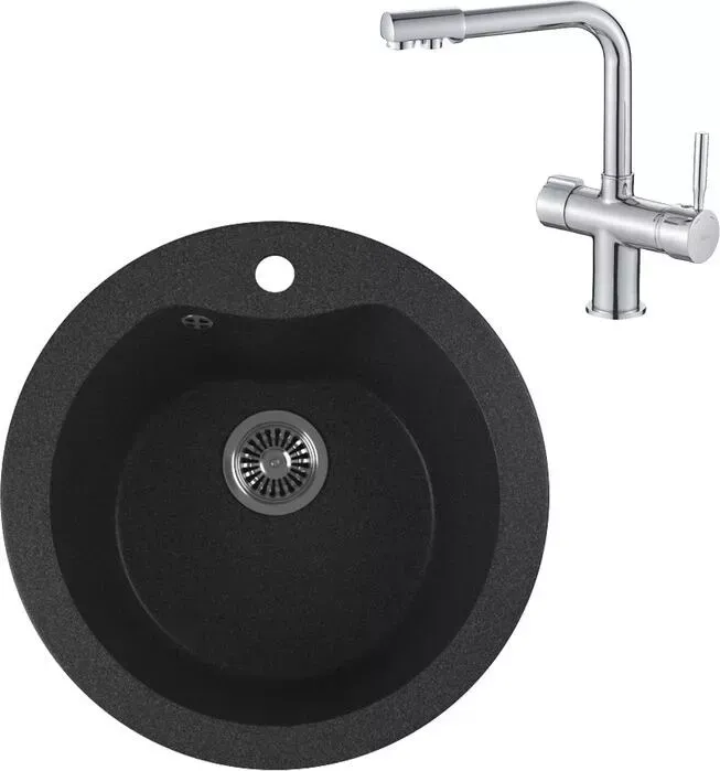 Мойка кухонная и смеситель GREENSTONE и смеситель GRS-08S-343 Haiba HB70088 с сифоном, антрацит