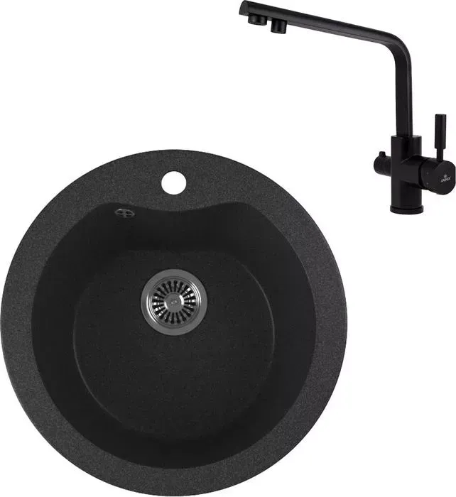 Мойка кухонная и смеситель GREENSTONE и смеситель GRS-08S-343 Kaiser Decor 40144-9 с сифоном, антрацит