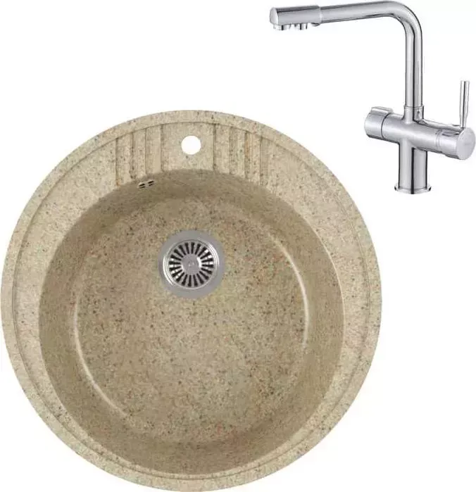 Мойка кухонная и смеситель GREENSTONE и смеситель GRS-05s-302 Haiba HB70088 с сифоном, песочный