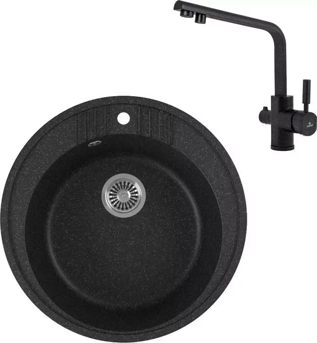 Мойка кухонная и смеситель GREENSTONE и смеситель GRS-05s-308 Kaiser Deco 40144-2 с сифоном, черная