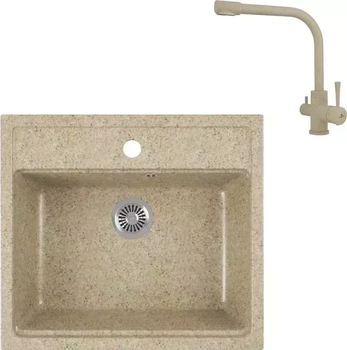 Мойка кухонная и смеситель GREENSTONE и смеситель GRS-06-302 Kaiser Merkur 26044-16 с сифоном, песочная
