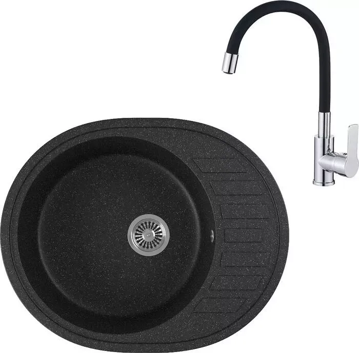 Мойка кухонная и смеситель GREENSTONE и смеситель GRS-62-308 Haiba HB70112-7 черная