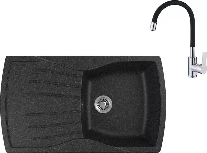 Мойка кухонная и смеситель GREENSTONE и смеситель GRS-22-308 Haiba HB70112-7 черная