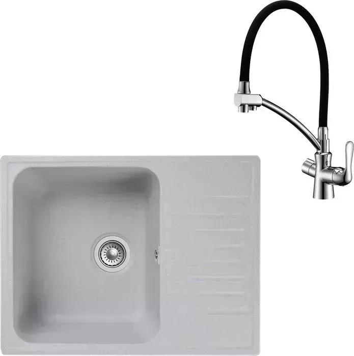 Мойка кухонная и смеситель GranFest и смеситель Quarz GF-Z13, Lemark Comfort LM3070C с сифоном, серая