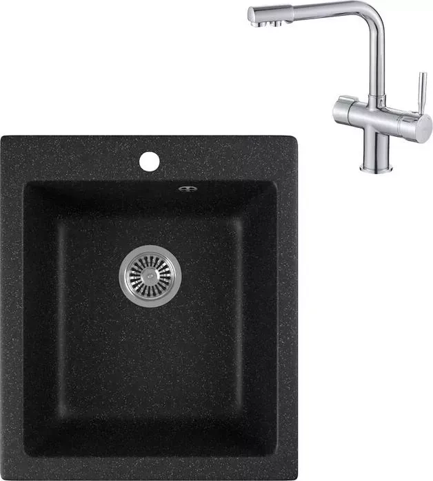 Мойка кухонная и смеситель GREENSTONE и смеситель GRS-17-308 Haiba HB70088 с сифоном, черная
