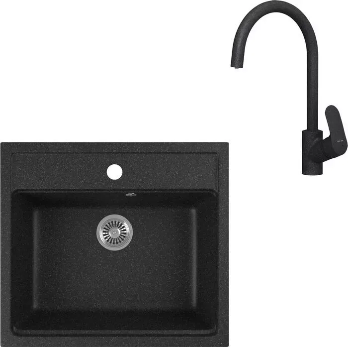 Мойка кухонная и смеситель GREENSTONE и смеситель GRS-06-308 Am.Pm Like F8007722 с сифоном, черная
