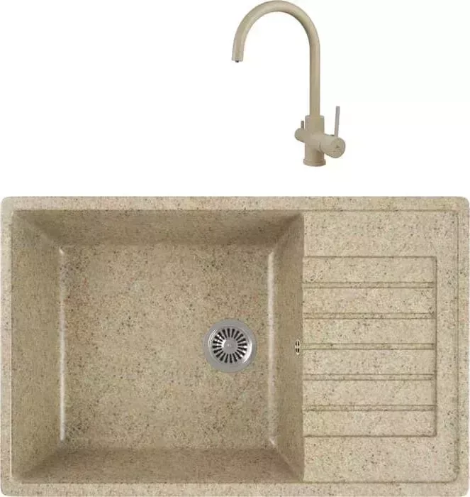 Мойка кухонная и смеситель GREENSTONE и смеситель GRS-78L-302 Kaiser Merkur R 26744-16 с сифоном, песочный