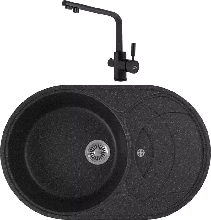Мойка кухонная и смеситель GREENSTONE и смеситель GRS-18S-308 Kaiser Deco 40144-2 с сифоном, черная