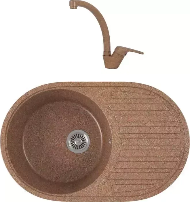 Мойка кухонная и смеситель GREENSTONE и смеситель GRS-18-307 Kaiser County 55244-7 с сифоном, терракот