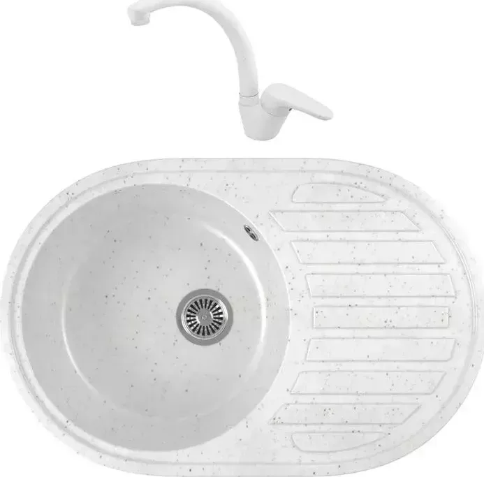 Мойка кухонная и смеситель GREENSTONE и смеситель GRS-18L-331 Kaiser County 55244-8 с сифоном, белая