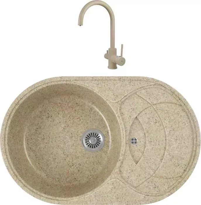 Мойка кухонная и смеситель GREENSTONE и смеситель GRS-18S-302 Kaiser Merkur R 26744-16 с сифоном, песочная