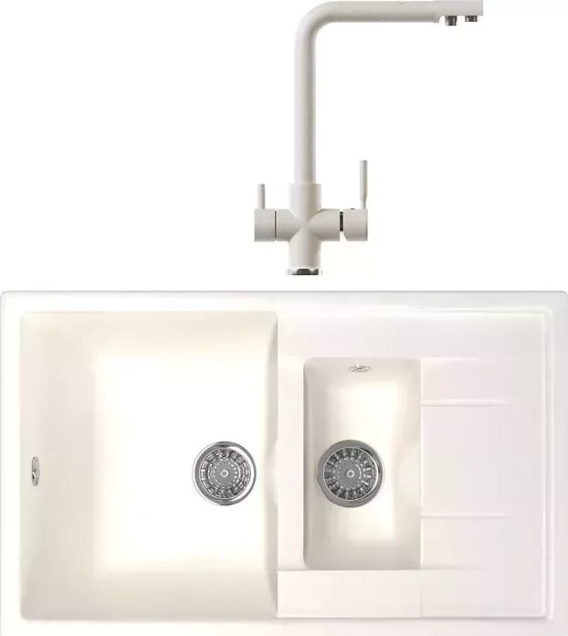 Мойка кухонная и смеситель Mixline и смеситель ML-GM22 белая 331