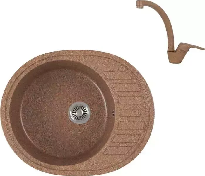 Мойка кухонная и смеситель GREENSTONE и смеситель GRS-62-307 Kaiser County 55244-7 с сифоном, терракот