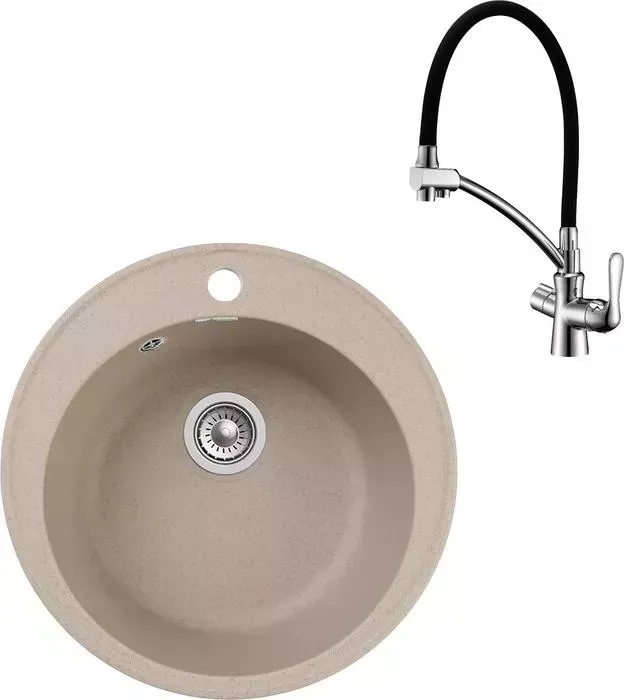 Мойка кухонная и смеситель GranFest и смеситель Quarz GF-Z08, Lemark Comfort LM3070C с сифоном, песочная