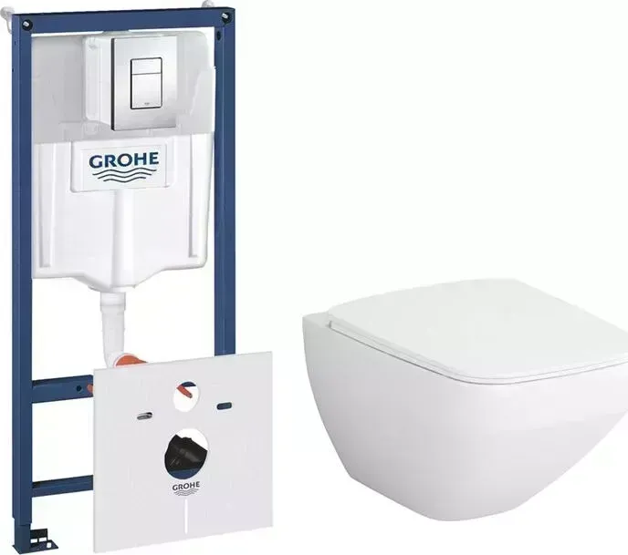 Комплект унитаза с инсталляцией Am.Pm Inspire V2.0 с Grohe, клавиша хром, сиденье микролифт (C50A1700SC, 38775001)