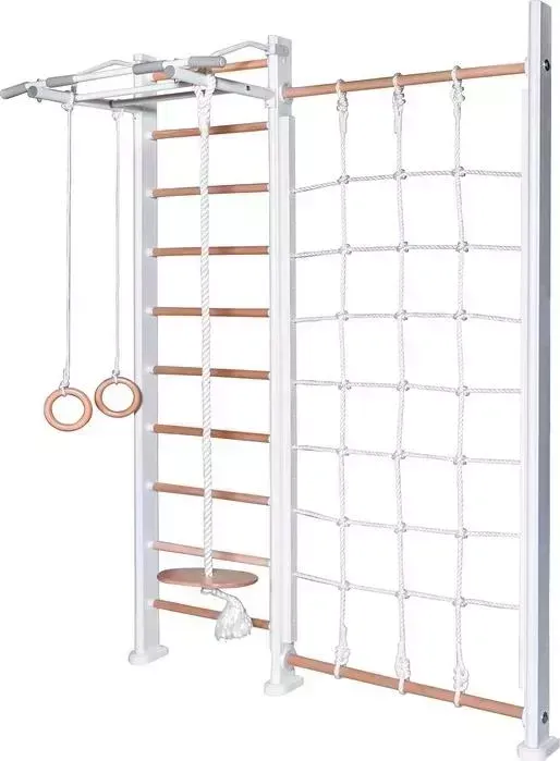 Детский спортивный комплекс PERFETTO SPORT Scala in legno con rete bianco-naturale PS-125