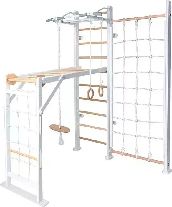 Детский спортивный комплекс PERFETTO SPORT Scala in legno con rete 2 bianco-naturale PS-131