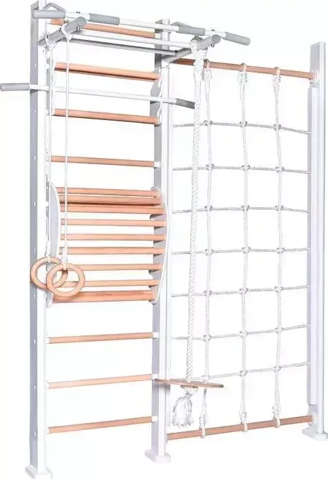 Детский спортивный комплекс PERFETTO SPORT Scala in legno con rete 1 bianco-naturale PS-128