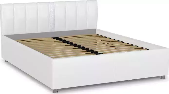 Кровать Олимп Зевс 1400 (Н 850мм) кожзам белоснежный тех milk/ кожзам глянец Crocodil белый