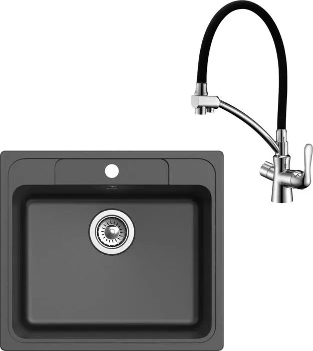 Мойка кухонная и смеситель Ewigstein и смеситель E-60, Lemark Comfort LM3070C черная/хром