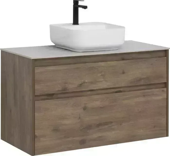 Тумба с раковиной AQUANET с Nova Lite 100 два ящика, дуб рустикальный/серая (249521, 257605, 211281)