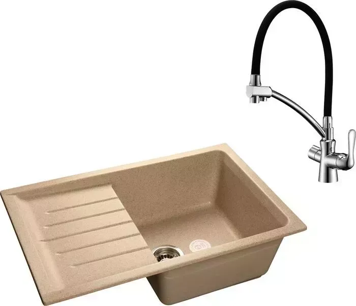 Мойка кухонная и смеситель GranFest и смеситель Practik GF-P760L, Lemark Comfort LM3070C с сифоном, песочная