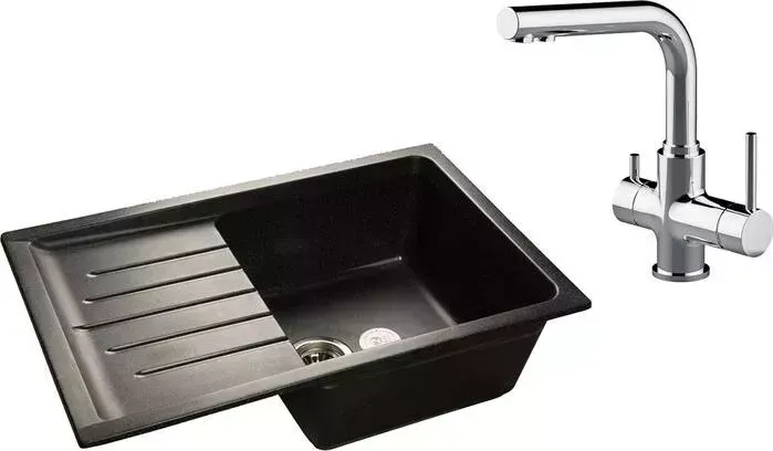 Мойка кухонная и смеситель GranFest и смеситель Practik GF-P760L, Lemark Comfort LM3061C с сифоном, черная