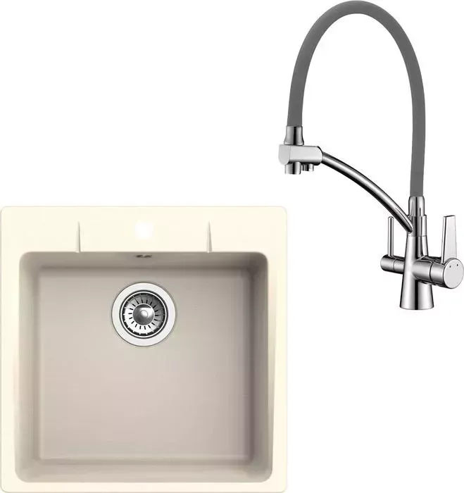 Мойка кухонная и смеситель Ewigstein и смеситель G-50, Lemark Comfort LM3071C-Gray крем/хром