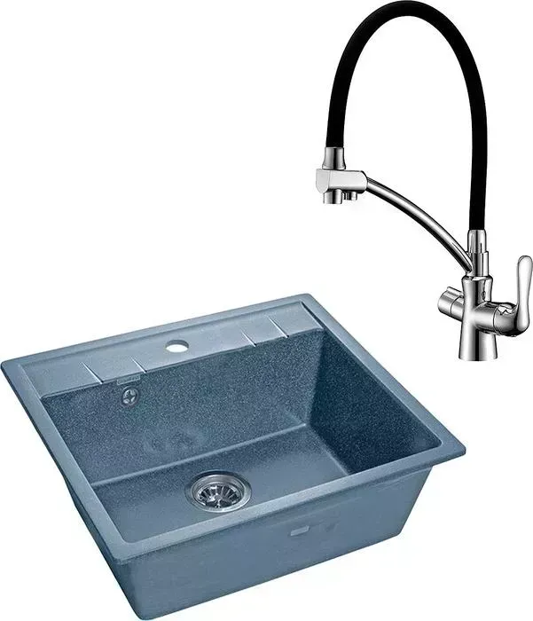 Мойка кухонная и смеситель GranFest и смеситель Quadro GF-Q-561, Lemark Comfort LM3070C графит